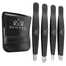 Tweezers Set 4-piece-Stainless Steel Slant Tip + Sharp Pointed Eyebrow Tweezer Set-Precision Facial Hair Removal ,Eyebrow Hair,Splinter,Blackhead,Ingrown Hair/Tick Remover-Ends Meet Perfect Majestic Bombay