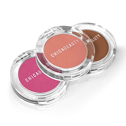 CHICA BEAUTY Blush Powder Makeup for Cheeks, Long Lasting Skin Glow, Minimizes Pores, Natural Looking Color - Paraben, Phthalate and Sulfate Free, All Skin Types -3 Shades - Peach, Lotus, Barely CHICA BEAUTY