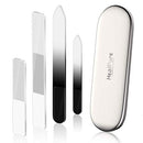 Glass Nail File and Nail Shiner, 4PC Crystal Nail File and Nano Glass Nail Buffer, Premium Set with Case, Professional Manicure Tool Fingernail Czech File for Natural Nail, Gift for Women and Girls HealPure