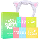I DEW CARE Let's Get Sheet Faced Face Sheet Mask Pack (14 Sheets) + White Cat Spa and Makeup Headband Bundle I DEW CARE