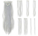 SWACC 7 Pcs Full Head Party Highlights Clip on in Hair Extensions Colored Hair Streak Synthetic Hairpieces (22-Inch Straight, Silver) SWACC