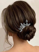 Yean Flower Bride Wedding Hair Comb Silver Crystal Bridal Hair Piece Pearl Hair Clips Hair Accessories for Women and Girls Yean