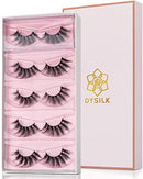 DYSILK 5 Pairs 6D Mink Eyelashes Faux Wispy Long Dramatic False Eyelashes Fluffy Soft Thick Fake Eyelashes Volume Extension Reusable Eyelashes Pack Handmade Makeup Lashes No Glue |004-16.7mm DYSILK