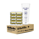 Gillette ProGlide Shield Mens Razors 8 Razor Blade Refills Plus Gillette PURE Mens Soothing Shaving Cream with Aloe, 6 oz Gillette