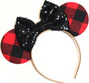 CLGIFT Christmas Plaid Minnie Ears,Pick your color, Iridescent Minnie Ears, Silver gold blue minnie ears, Rainbow Sparkle Mouse Ears,Classic Red Sequin Minnie Ears (Christmas Plaid) CLGIFT