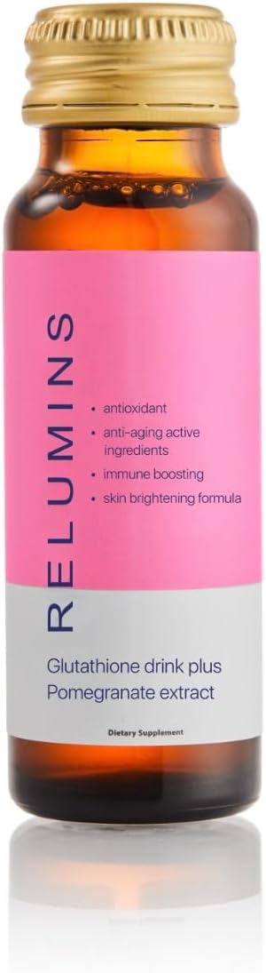 Relumins Glutathione Drink - Helps Promote Brighter and Firm Skin, Boosts Collagen Content, Moisture for a Younger Looking Skintone - Pomegranate Flavor, 50mL x 10 Gluta Shot Bottles Infinity Warehouse