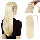 100% Human Hair Ponytail Extensions 14 Inches Wrap Around Human Hair Ponytail With Comb Clip in One Piece Pony Tail Hairpiece Long Straight Silky For Women