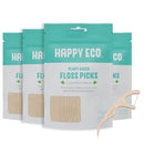 Natural Dental Floss Picks (200 Ct) - Vegan, Sustainable, Eco-Friendly Floss Sticks for Adults and Kids with Dental Pick - Plaque Remover for Teeth Cleaning - Tooth Picks Flossers HAPPY ECO