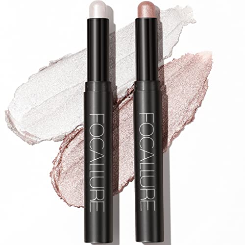 FOCALLURE 2 Pcs Shimmer Cream Eyeshadow Stick,Brightener Eyeshadow Pencil Crayon,Highlighter Eye Shadow Stick Sets with Crease-proof Formula,Long Lasting Waterproof Eye Shadow Make Up(Twilight) FOCALLURE