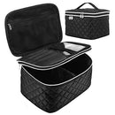 Double Layer Travel Makeup Bag: Portable Cosmetic Bag with Divider Organizer Case for Storage Cosmetics Make up Brush Large Capacity Toiletry Bag for Women and Girls, Black Fivali