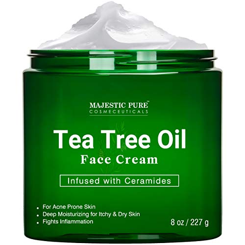 Tea Tree Oil Face Cream by Majestic Pure - Therapeutic Grade, Acne Scar Remover and Pimple Cream, Infused with Ceramides, Fights Acne and Soothes Acne Scars, Face Moisturizer, 8 oz MAJESTIC PURE
