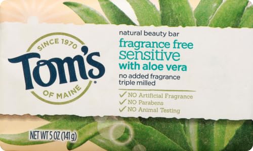 Tom's of Maine Natural Beauty Bar Soap for Sensitive Skin With Aloe Vera, Fragrance-Free, 5oz. Infinity Warehouse