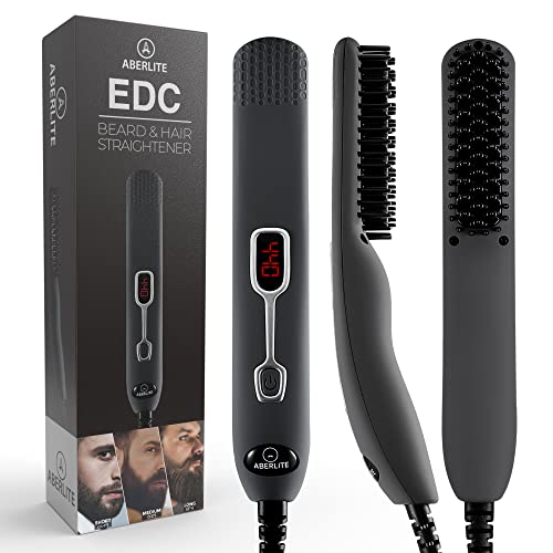 Aberlite EDC - Premium Beard Straightener Brush for Men - Professional Straightening Tool Heated Comb - For Short & Long Beards  - For Home and Travel Aberlite