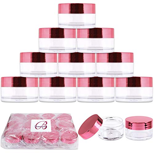 Beauticom 20g/20ml USA Acrylic Round Clear Jars with Lids for Lip Balms, Creams, Make Up, Cosmetics, Samples, Ointments and other Beauty Products (12 Pieces, Rose Gold Lid (Flat Top)) Beauticom