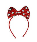 Valentine's Day Heart Headband Red Glitter Bow with White Hearts and Love Hair Piece, One Size Fits Most Needzo