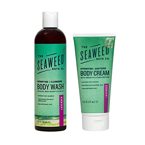 The Seaweed Bath Co. Lavender 12oz Body Wash and 6oz Body Cream, Natural Organic Bladderwrack Seaweed, Paraben Free The Seaweed Bath Co.