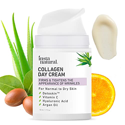 Collagen Face Cream - Anti Aging Daytime Facial Moisturizer - Firming & Tightening Wrinkle Care - Youthful Skin Hydrating Lotion - Pore Minimizer - Counteracts Blue Light - Hyaluronic Acid & Vitamin C InstaNatural