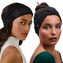 BLOM Original Boho 2-Pack Headbands for Women- Non-Slip Knotted Headband- Women Hair Band Made in Bali- 6" Wide Multistyle Elastic Head Wrap Perfect for Running, Yoga, Travel, Workouts & Fashion BLOM