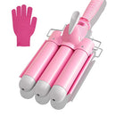 32mm Jumbo Hair Waver Iron, 3 Barrel Curling Iron Wand with LCD Temp Display, 1.25 Inch Ceramic Tourmaline Triple Barrels, Dual Voltage Hair Crimper, Pink Aleath