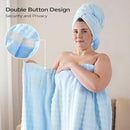 REDKISS Blue Towel Wrap for Women, XL Spa Shower Wrap with Hair Towel, Super Absorbent Bath Towels Robe for Body, Adjustable Microfiber Plush Bathrobe for Girls, Warmth Velcro Plus Size Wraps Towels Infinity Warehouse