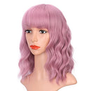 ENTRANCED STYLES Pink Wig with Bangs，Short Wavy Bob Wigs for Women Shoulder Length Colored Wigs Heat Resistant Synthetic Wig Daily Party Cosplay Wig 14 inch ENTRANCED STYLES