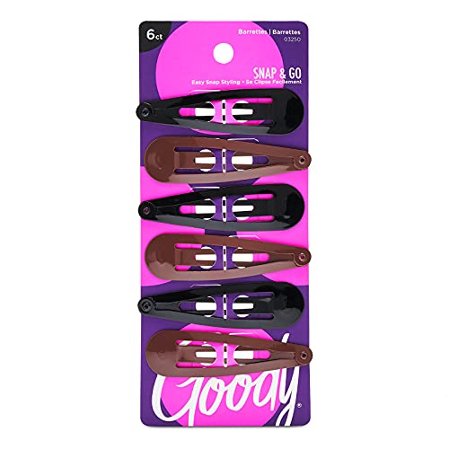 Goody Metal Contour Hair Snap Clips - 6 Count, Black and Brown - Just Snap Into Place - Suitable for All Hair Types - Pain-Free Hair Accessories for Women and Girls - All Day Comfort GOODY