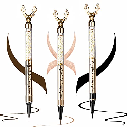 EYESEEK 3PCS Liquid Eyeliner,Waterproof Eyeliner No-Skip Eye Liner,Smudge Proof & Long Lasting Champagne Brown Black Eyeliner Pen Set,Go on Smooth,Cruelty-free & Vegan EYESEEK
