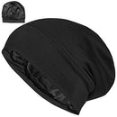 ALEXANDER PRODUCTS Satin Lined Sleep Cap Adjustable Bonnet Slouchy Beanie Slap Hat for Natural Curly Girls and Frizzy Hair Cap for Women Black ALEXANDER PRODUCTS