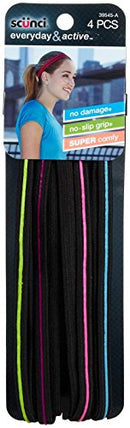 Scunci Everyday and Active No Slip Grip Contrast Silicone Headwraps,4 ct Scunci