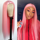 Maycaur Pink Synthetic Hair Wigs with Natural Baby Hair Long Straight Women's Wig Heat Resistant Synthetic No Lace Wigs for Fashion Women Maycaur