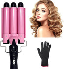 Newlemo 3 Barrel Curling Iron 25mm, 1-Inch Crimper Hair Iron Temperature Adjustable, Hair Crimper Ceramic Tourmaline Fast Heating Curling Wand with Heat Resistant Glove(Pink) Newlemo