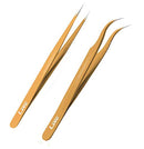 LIVINO Eyelash Extension Tweezers Straight - Set of 2 Stainless Steel Extension Tweezers with Curved Tip - Eyelash Extension Supplies Nipper for Eyelash Extensions Eyelash Tweezers Exclaim Beauty