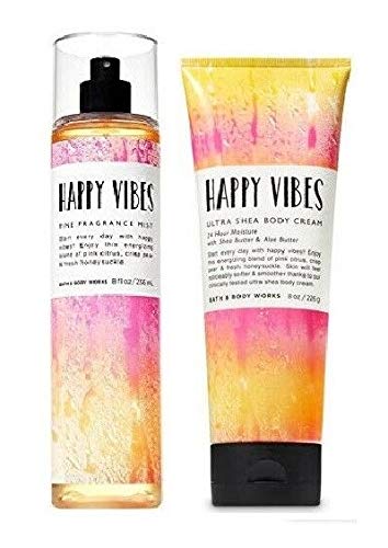 Bath and Body Works Happy Vibes Gift Set - Fine Fragrance Mist & Body Cream - Full Size Bath & Body Works