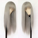 Lovestory Gray Color Synthetic Hair Wigs With Bangs Silky Straight Heat Resistant Synthetic Replacement Hair Wigs For Women Lovestory