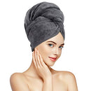 Sunland Microfiber Hair Towel Wrap for Women Super Absorbent Quick Dry Magic Hair Turban for Drying Long Hair Soft and Large 24 inch X 43 inch Black SUNLAND