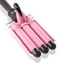 3 Barrel Curling Iron Wand Dual Voltage Hair Crimper with LCD Temp Display - 1 Inch Ceramic Tourmaline Triple Barrels, Temperature Adjustable Portable Hair Waver Heats Up Quickly (Pink) Aleath