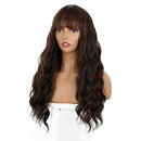 ENTRANCED STYLES Dark Brown Wig with Bangs, Long Wavy Wigs for Women Blonde Highlights Wig Natural Looking Heat Resistant Synthetic Wigs Daily Party Use ENTRANCED STYLES