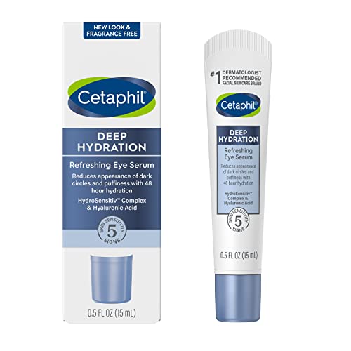 CETAPHIL Deep Hydration Refreshing Eye Serum | 0.5 fl oz | 48Hr Hydrating Under Eye Cream to Reduce the Appearance of Dark Circles | With Hyaluronic Acid, Vitamin E & B5 (Packaging May Vary) Cetaphil