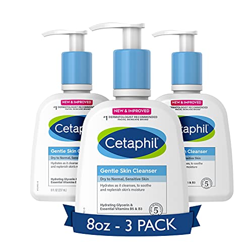 Face Wash by CETAPHIL, Hydrating Gentle Skin Cleanser for Dry to Normal Sensitive Skin, NEW 8 oz 3 Pack, Fragrance Free, Soap Free and Non-Foaming Cetaphil