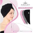 HALLEY Cotton Hair Towel Wrap (3 Packs) Super Absorbent Fast Drying Turbans for Thick, Wet Hair with Button (Black, Grey, Pink) Infinity Warehouse