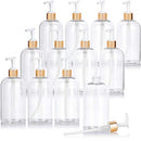 16 oz / 500 ml Clear Plastic PET Boston Round Bottle (BPA Free) with (12 pack, Gold Lotion Pump) JUVITUS