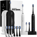 AquaSonic Duo Dual Handle Ultra Whitening 40,000 VPM Wireless Charging Electric ToothBrushes - 3 Modes with Smart Timers - 10 Dupont Brush Heads & 2 Travel Cases Included Aquasonic