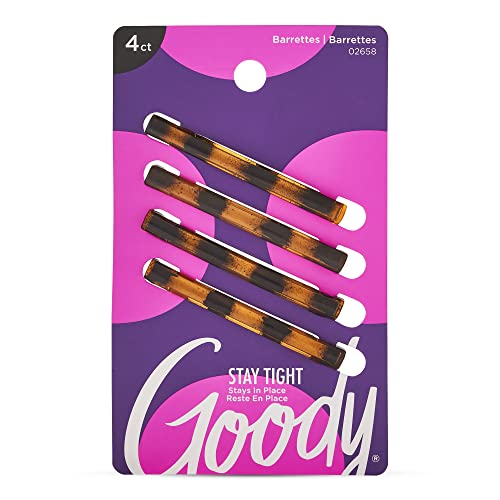 Goody Hair Barrettes Clips - 4 Count, Mock Tort - Slideproof and Lock-In Place - Suitable for All Hair Types - Pain-Free Hair Accessories for Men, Women, Boys, and Girls - All Day Comfort GOODY