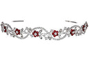 Bridal Flower Rhinestones Crystal Wedding Headband Tiara (Red Crystals Silver Plated) SAMKY