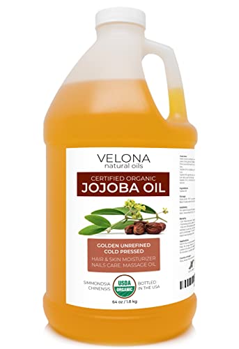 Velona Jojoba Oil USDA Certified Organic - 64 oz | 100% Pure and Natural Carrier Oil| Golden, Unrefined, Cold Pressed, Hexane Free | Moisturizing Face, Hair, Body, Skin Care, Stretch Marks, Cuticles velona