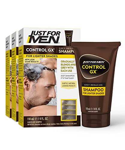 Just for Men Control GX Grey Reducing Shampoo for Lighter Shades of Hair, Blonde to Medium Brown, Gradual Hair Color, 4 Fl Oz - Pack of 3 (Packaging May Vary) Just for Men