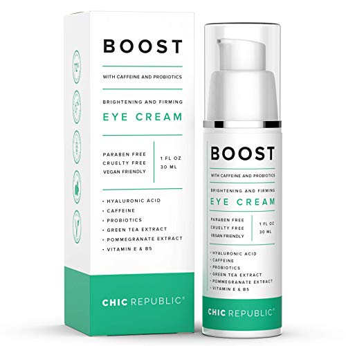 Caffeine Eye Cream - Organic Eye Cream for Dark Circles and Puffiness - Hyaluronic and Kojic Acid, Probiotics, Vitamins E B5 - Hydrating Eye Cream - Coffee Bean Under Eye Cream Dark Eye Circle CHIC REPUBLIC