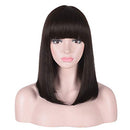 15 Inch Short Straight Dark Brown Bob Wig with Bangs | Natural Heat Resistant Synthetic Hair for Women Daily Wear (Brown) AMZCOS
