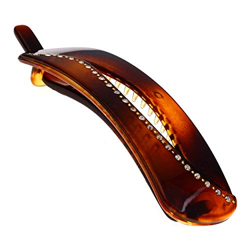Camila Paris CP2683 French Hair Barrette Clip for Girls Metal Free Closure Tortoise and Crystals, Strong Hold Grip Hair Clips for Women, No Slip Durable Styling Hair Accessories, Made in France Camila