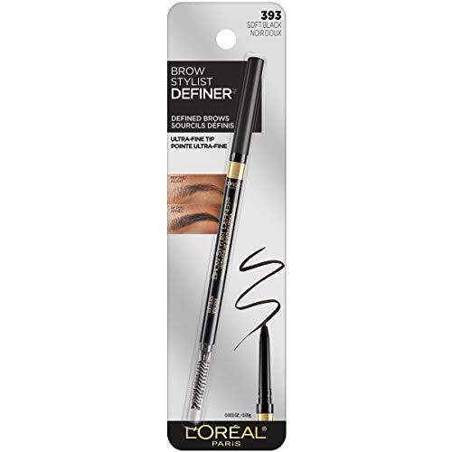L'Oreal Paris Makeup Brow Definer Waterproof Eyebrow Pencil, Ultra-Fine Mechanical Pencil, Draws Tiny Brow Hairs and Fills in Sparse Areas and Gaps, Soft Black, 0.003 Ounce (Pack of 1) L'Oreal Paris